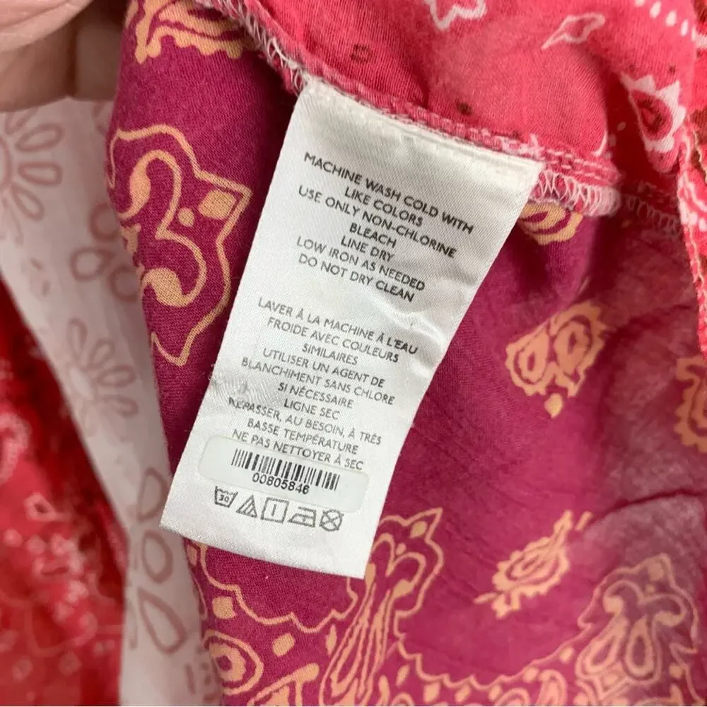 Free People Red and Cream Patchwork Bandana Button-Up Blouse